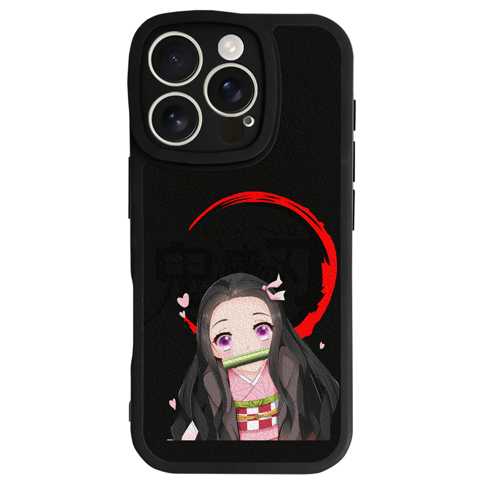 （画像用） 鬼滅の刃（きめつのやいば）竈門 禰󠄀豆子／かまど ねずこ Kamado Nezuko 【iPhone 16シリーズ対応】シリコンスマホケース（レザー調） 材質：シリコン